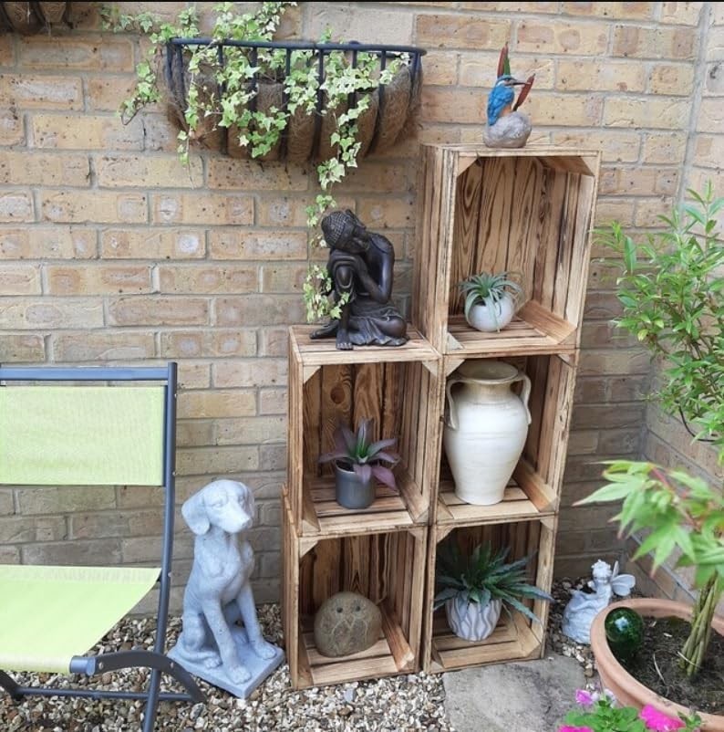 Brown Burnt Effect Wooden Crates 29x24x39cm – Handmade Set of 8
