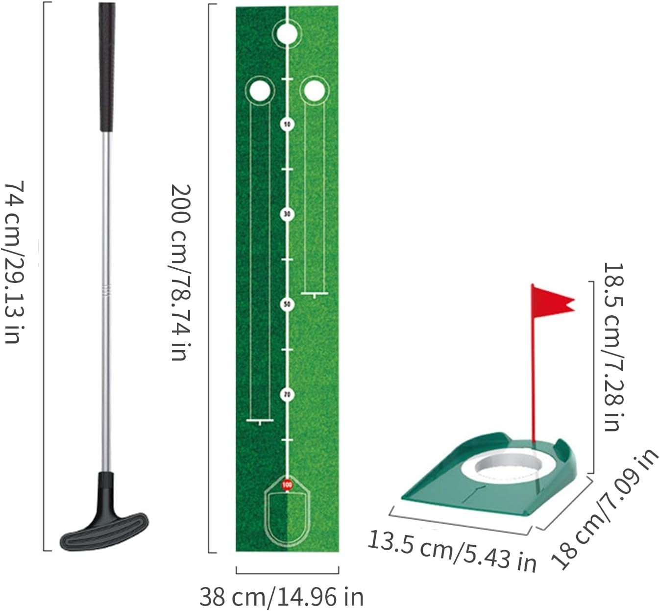 Golf Putting Mat Indoor Outdoor Practice Set w Balls Flags Cups Training