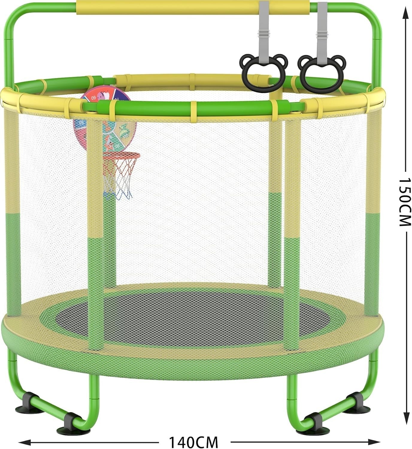 Kids Outdoor Trampoline 150cm Safety Net Playset Basketball Swing Zip