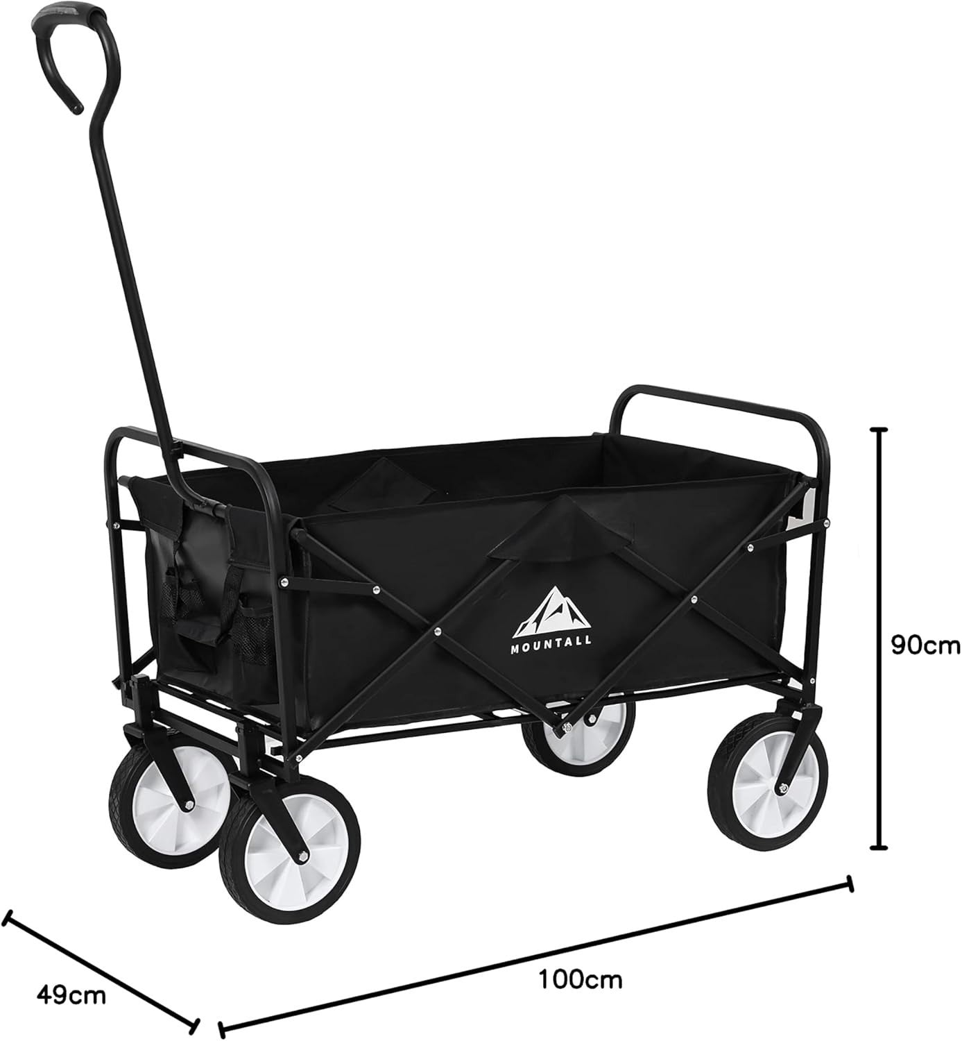 Black Heavy Duty Folding Garden Wagon 90L Festival Camping Trolley 90kg Capacity