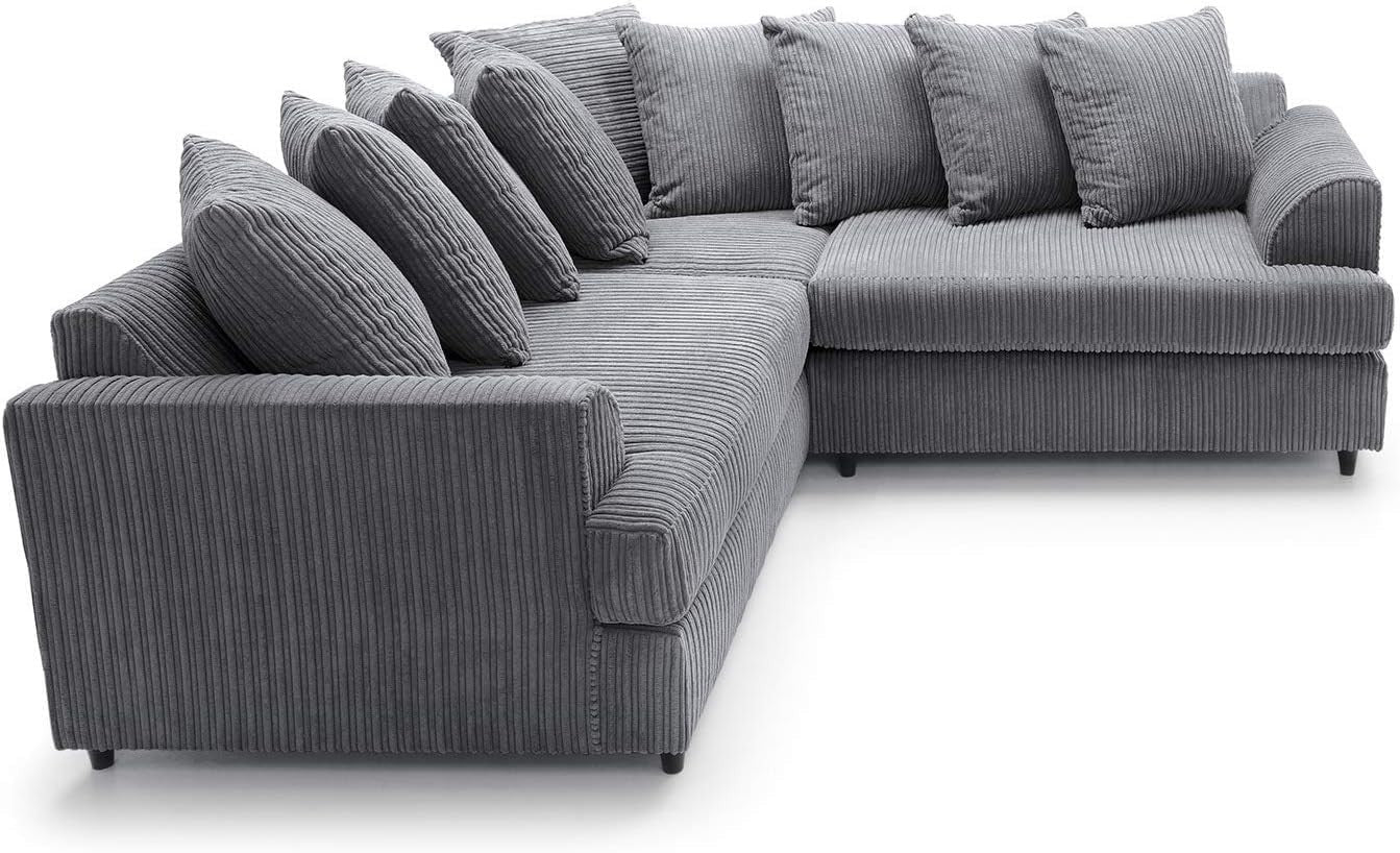 Modern 5-Seater Jumbo Cord Modular Corner Sofa Grey L-Shaped Couch