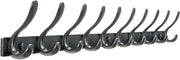Black Wall Mounted Coat Rack 94cm | 10 Heavy Duty Metal Double Hooks for Coats