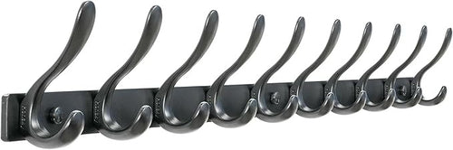 Black Wall Mounted Coat Rack 94cm | 10 Heavy Duty Metal Double Hooks for Coats