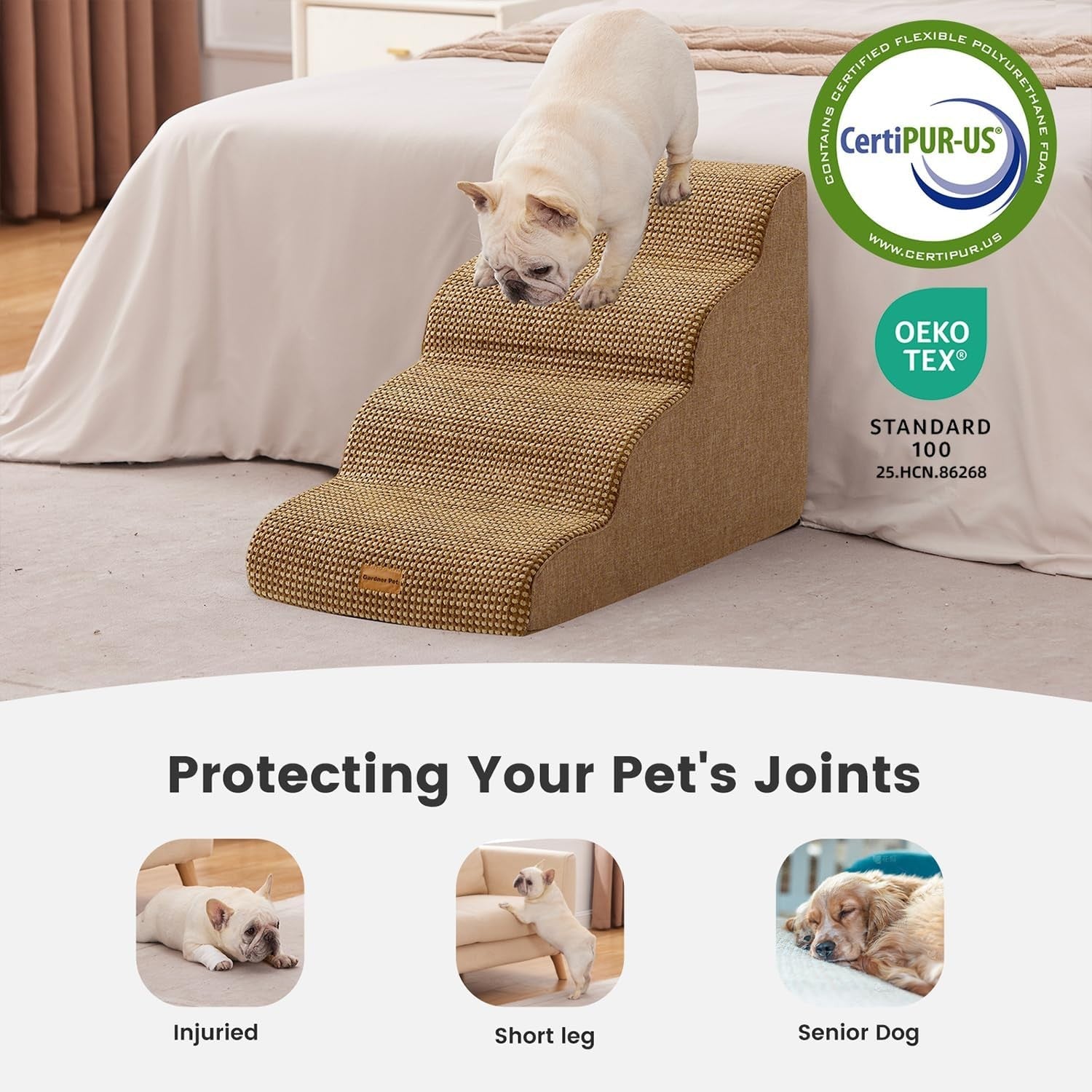4 Step Dog Stairs Pet Ramp for Bed Sofa Non Slip Washable Brown