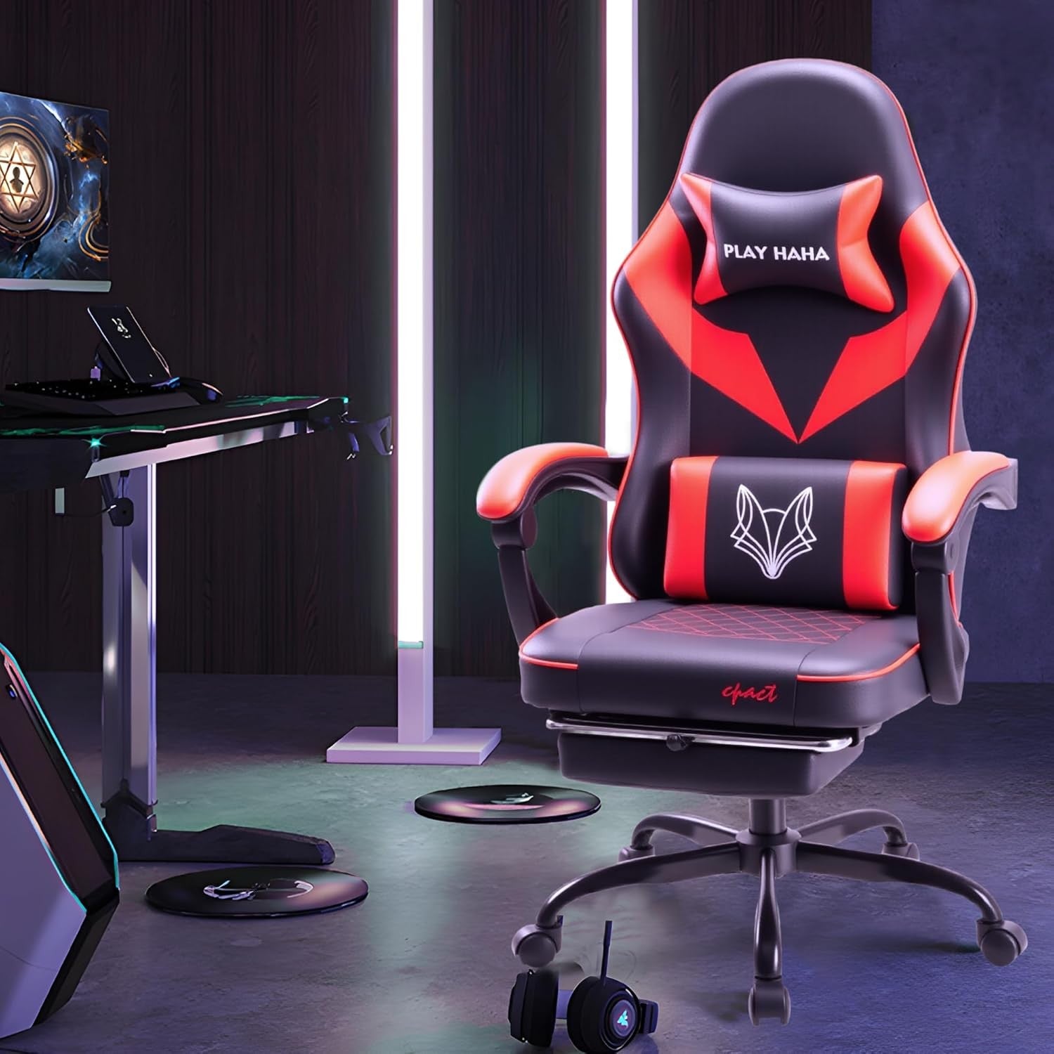 Ergonomic Gaming Chair Reclining PU Leather 150kg Red Black
