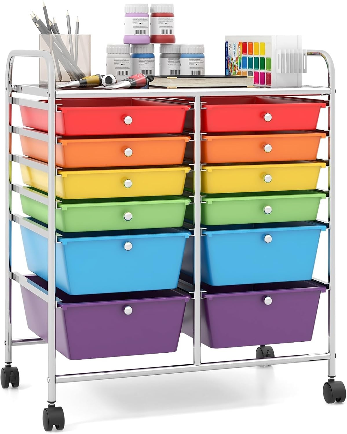 12 Drawer Rainbow Storage Cart Rolling12 Drawer Ra Organizer Trolley with Wheels