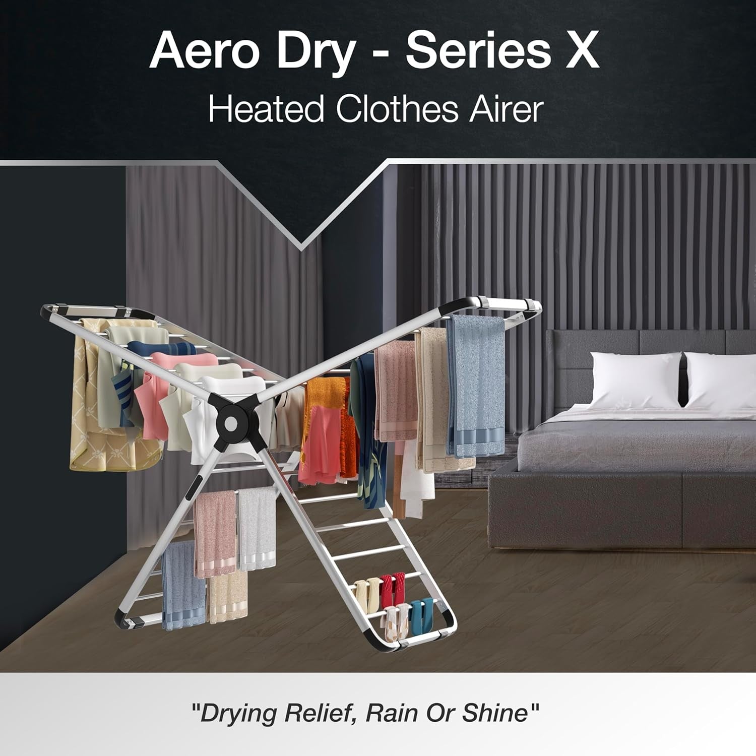Heated Clothes Airer 320W Folding Drying Rack with Cover 26 Heated Rails