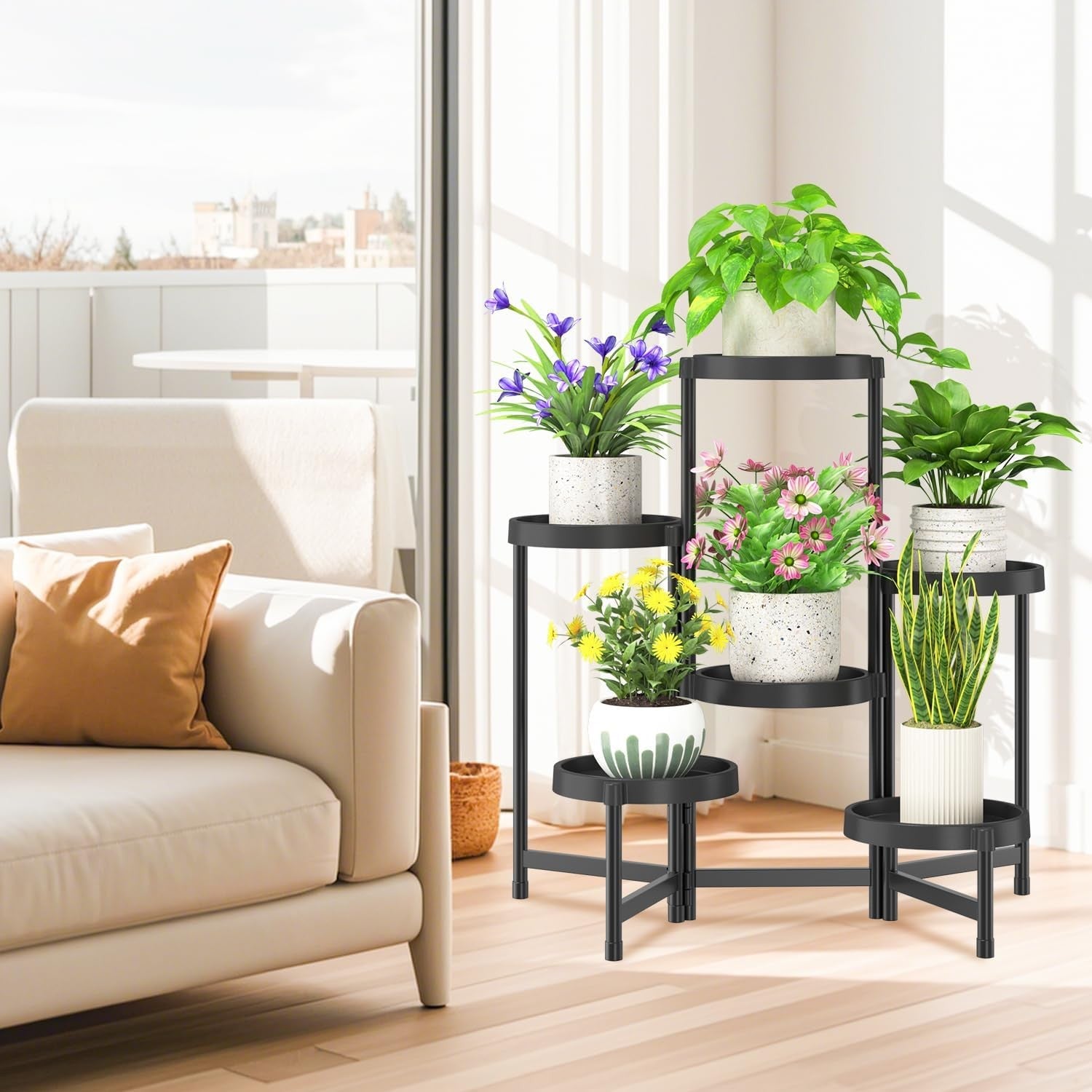 6 Tier Folding Plant Stand Indoor Outdoor | Metal & Plastic Corner Flower Rack