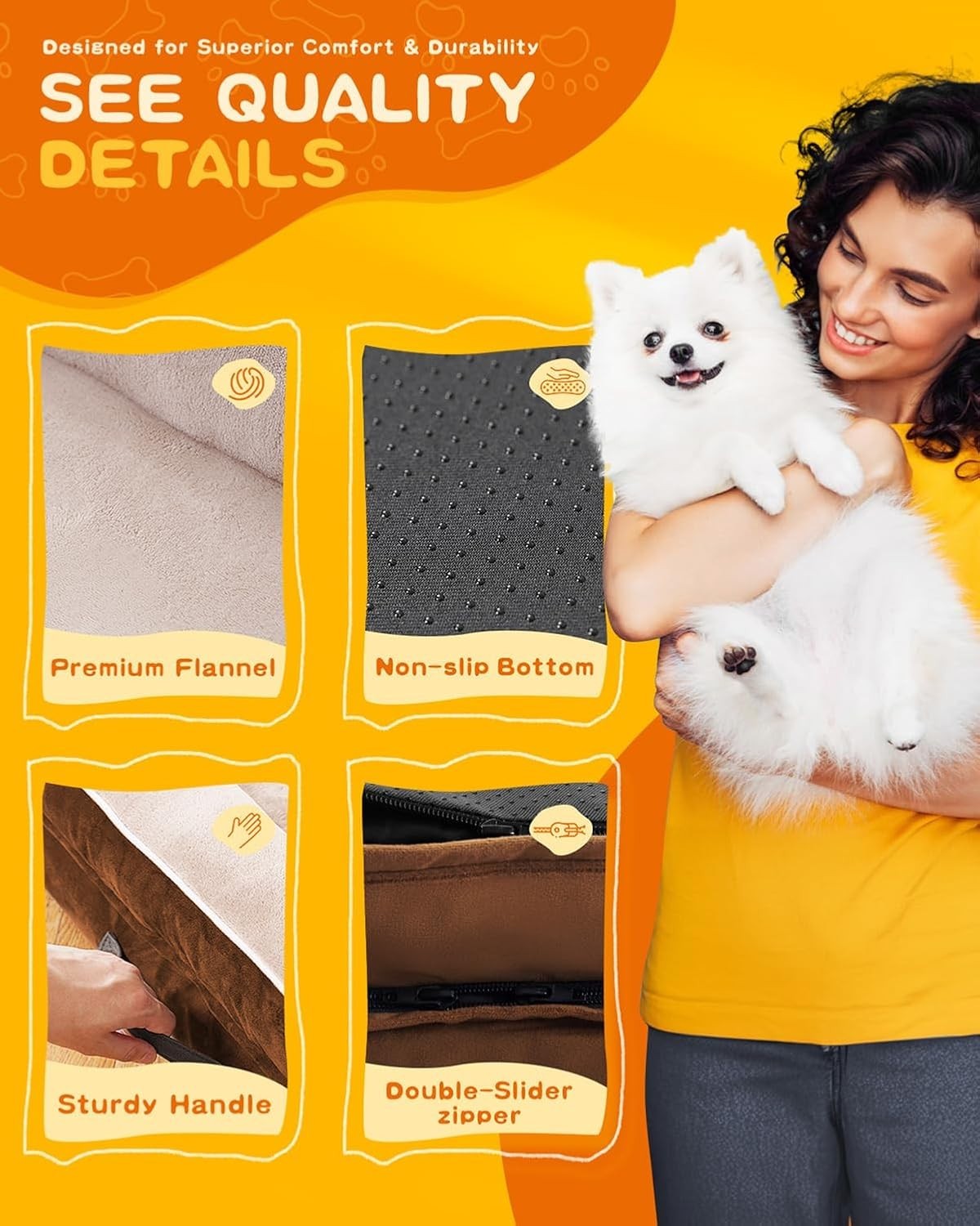 Orthopedic Cat & Small Dog Bed 61x46cm Waterproof Brown