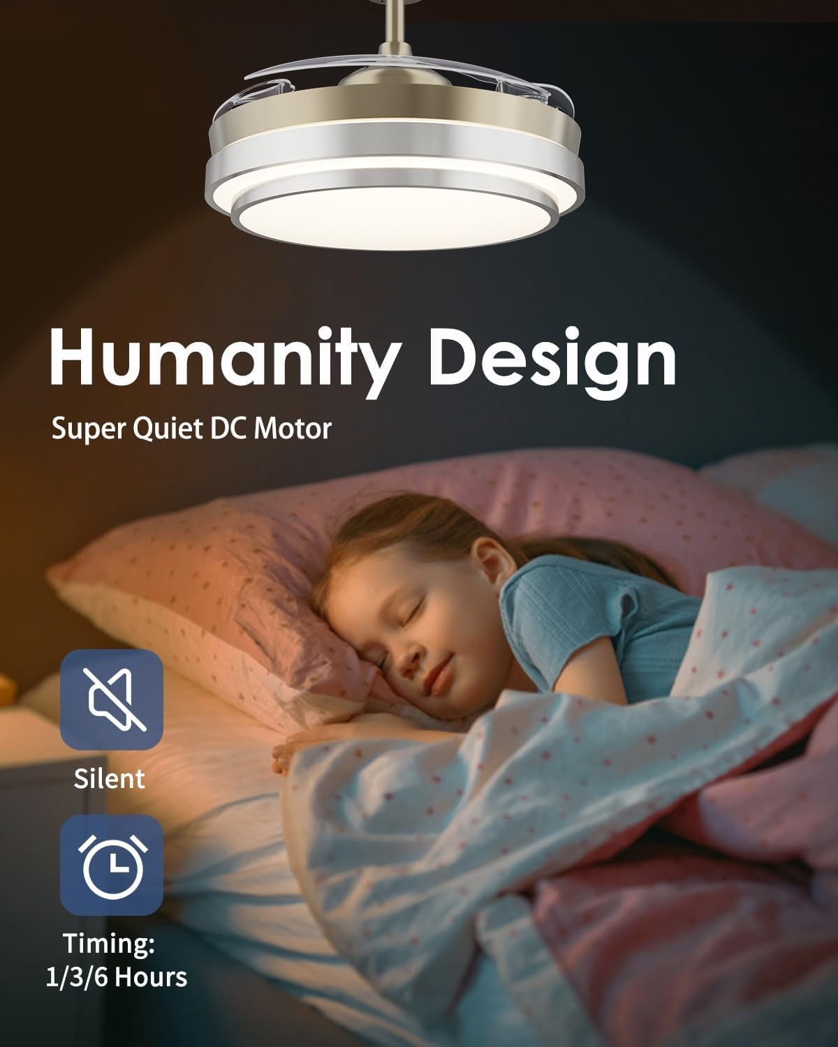 CJOY 42"" Ceiling Fan with Lights, Retractable Blades, 6 Speeds, LED, Remote