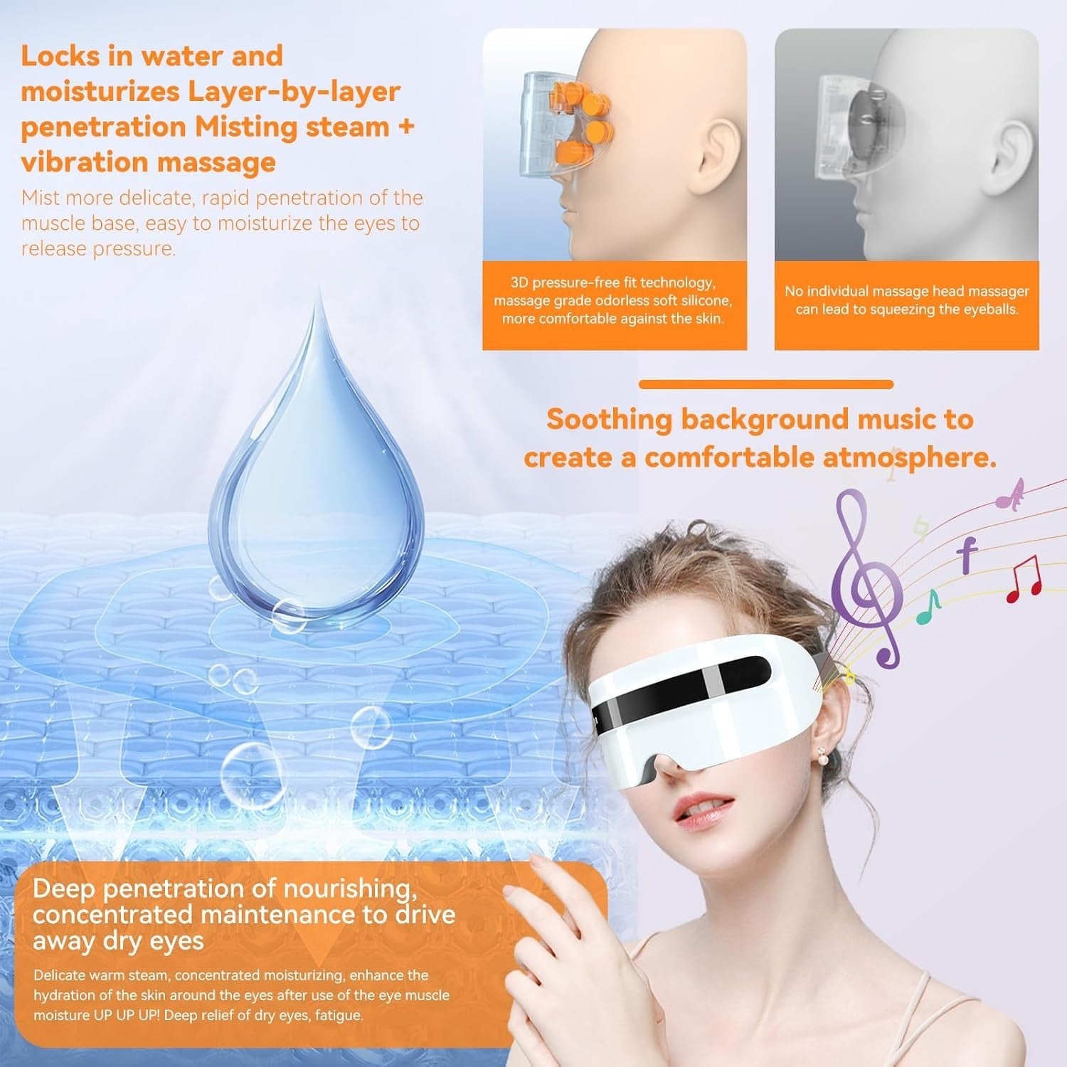 Steam Heated Eye Massager Bluetooth Dry Eyes Migraine Relief
