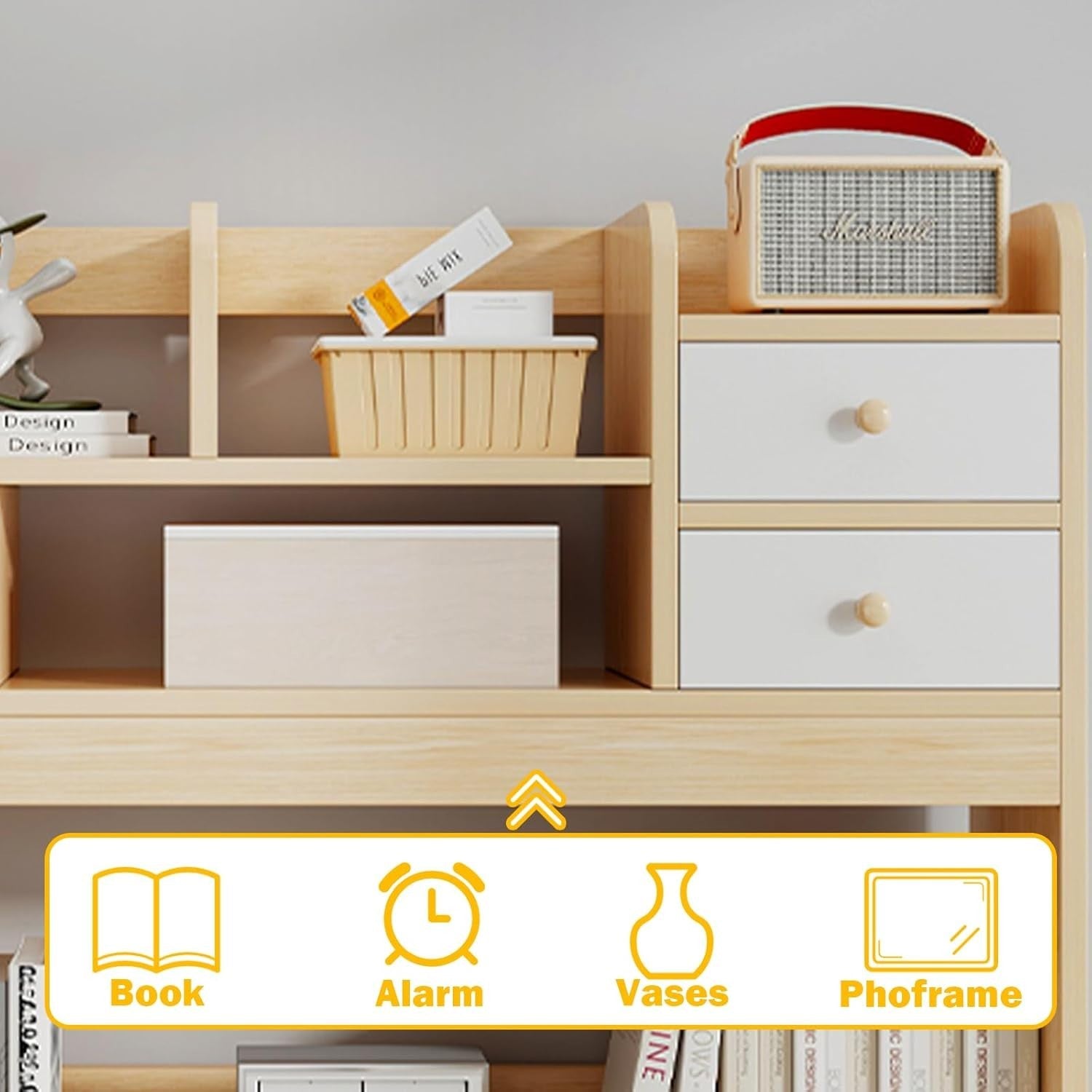 36.6" White Desk Hutch Shelf | 4-Tier Desktop Bookshelf Organizer for Monitor
