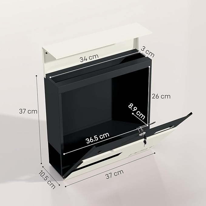 Wall Mounted Lockable Mailbox White Steel | Post Box with Viewing Window