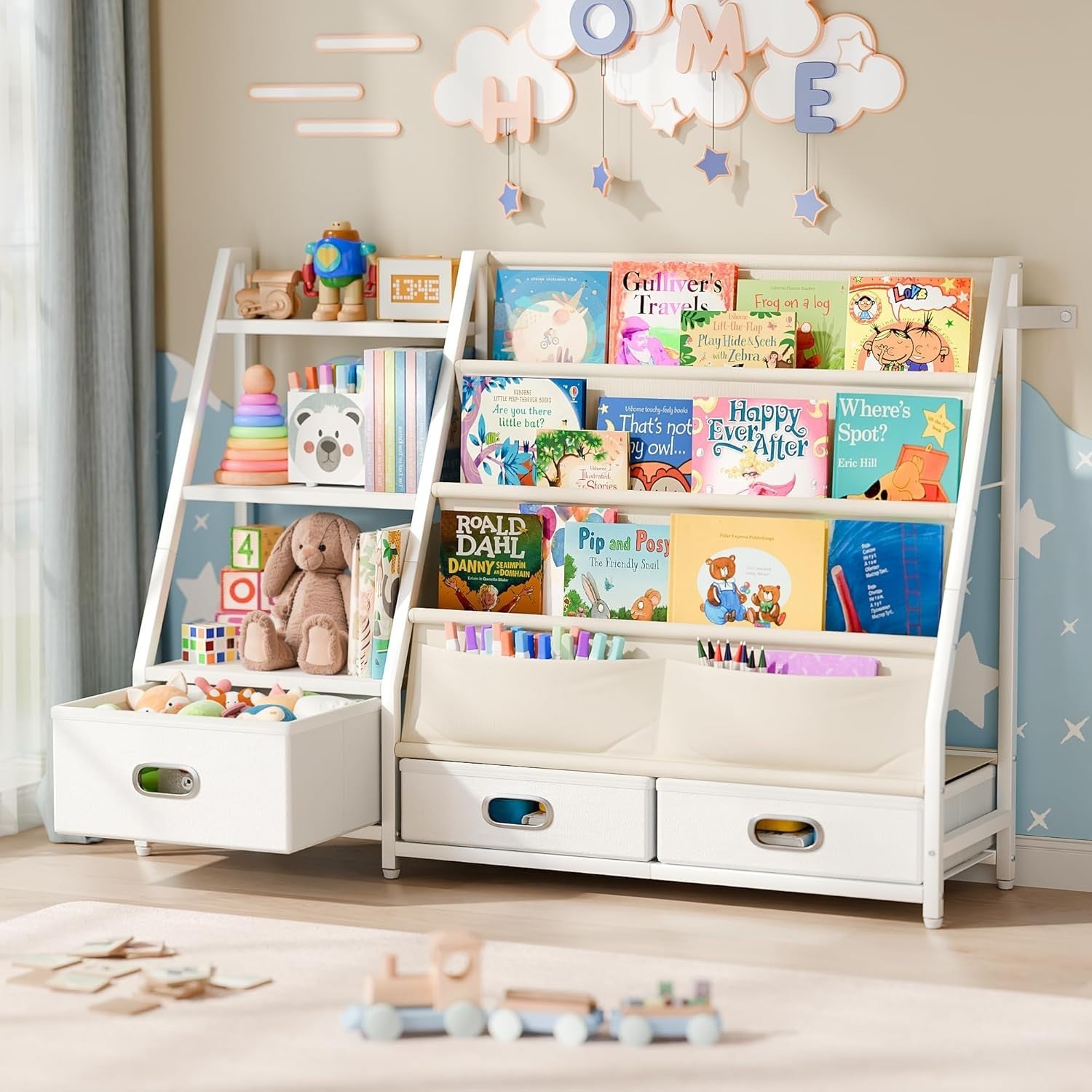 3-Tier Kids Bookshelf with 3 Drawers Toddler Toy Storage Organizer