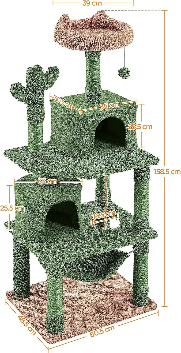 Cat Tree Tower 158cm Multi Level Scratching Post Hammock Condo Play Centre