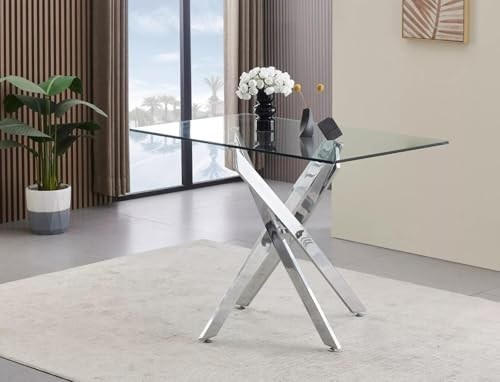 Clear Glass Dining Table 120x70cm Rectangle Chrome Legs Modern Design