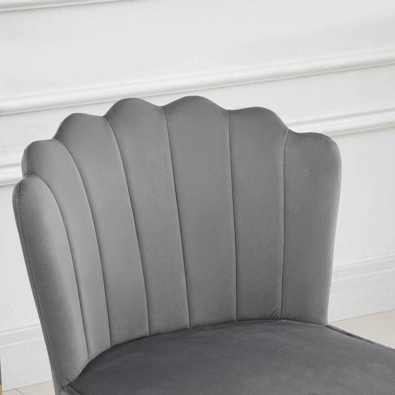 Grey Velvet Shell Chair Gold Legs | Glam Makeup Seat Padded Accent Chair
