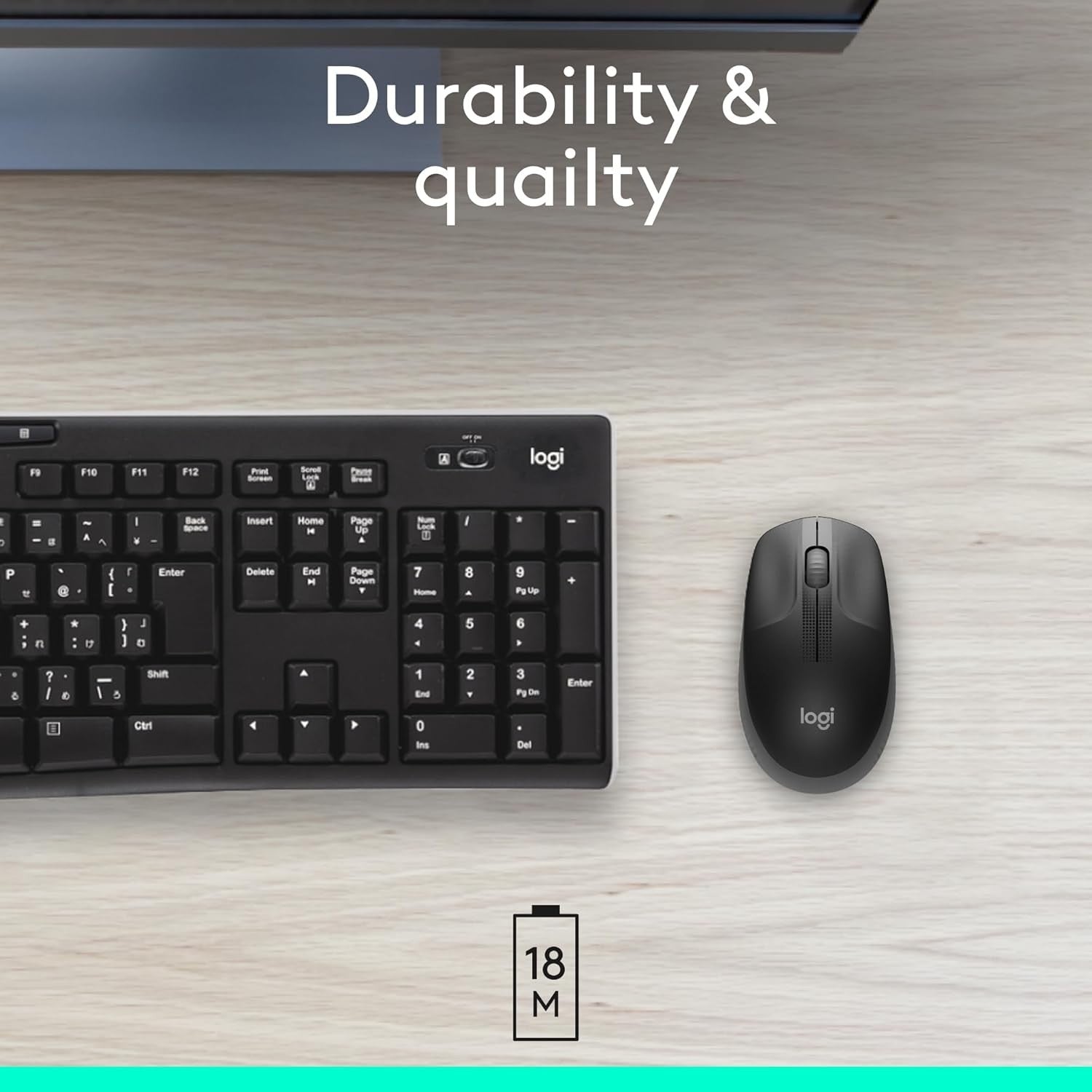 Full Size Wireless Mouse USB 18 Month Battery Ergonomic Black