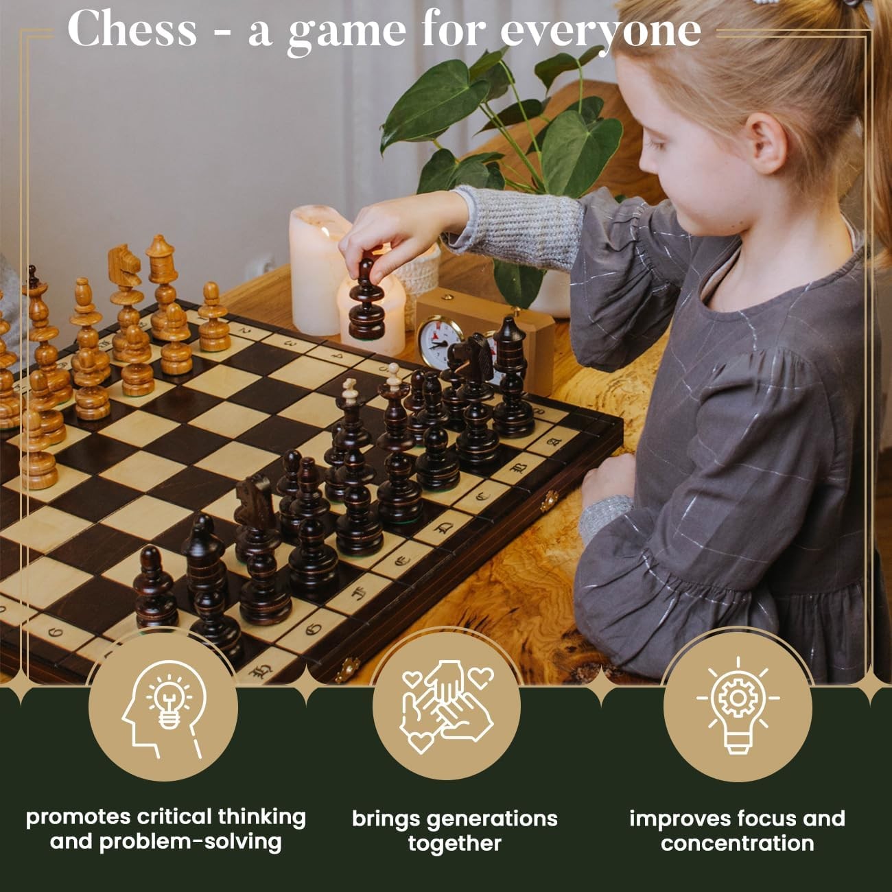 56cm Luxury Wooden Chess Set | Handcrafted Old Polish Design | Copper Inlay Boar
