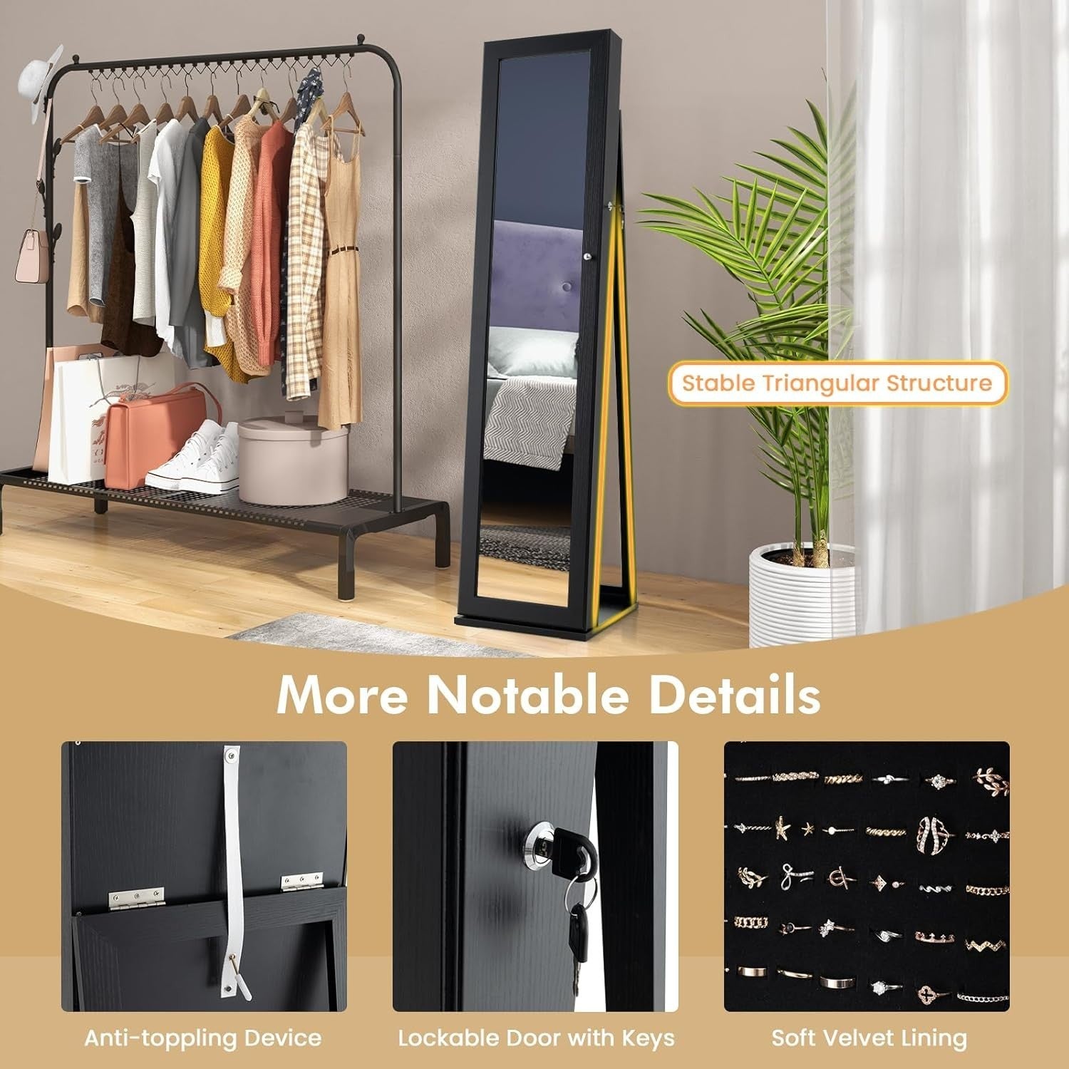 Rotating Jewelry Armoire Lockable Full Length Mirror Storage Cabinet