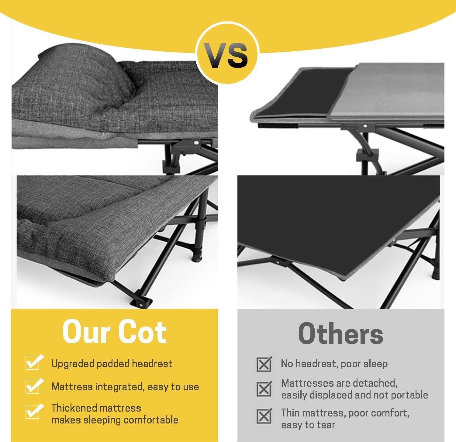 Heavy-Duty Folding Camping Bed Adult Cot w/ Cushion Pillow 450lbs Max