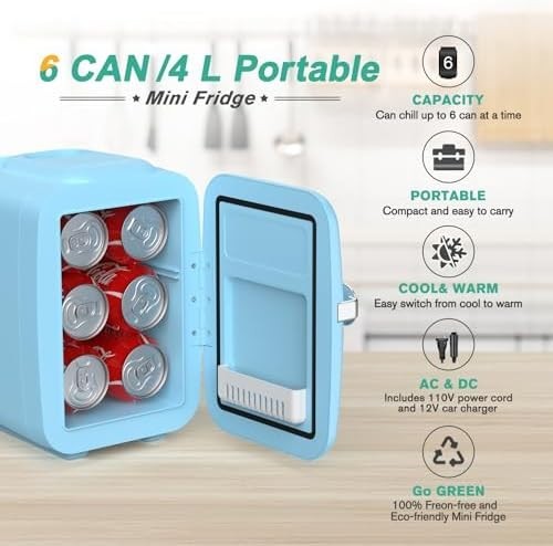 Portable Mini Fridge 4L Cooler & Warmer for Bedroom Office Car Dorm