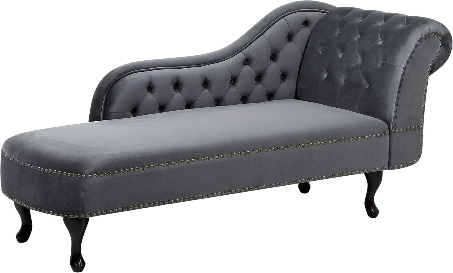 Right Hand Velvet Chesterfield Chaise Lounge Grey Tufted Sofa for Living Room