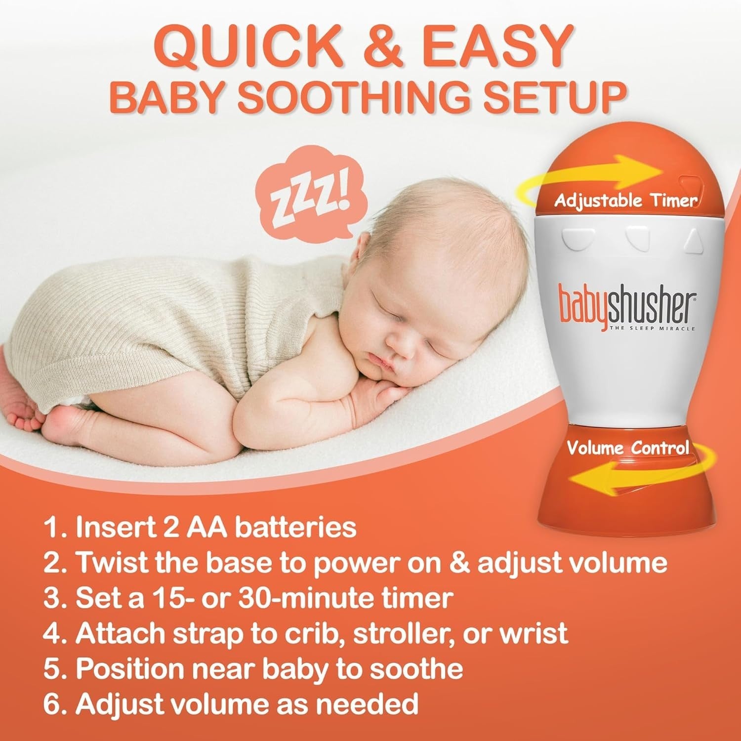 Baby Shushing Sound Machine Portable Newborn Sleep Soother Timer