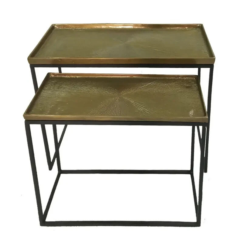 Set of 2 Gold Nesting Tables Black Frame Modern Living Room Coffee Set