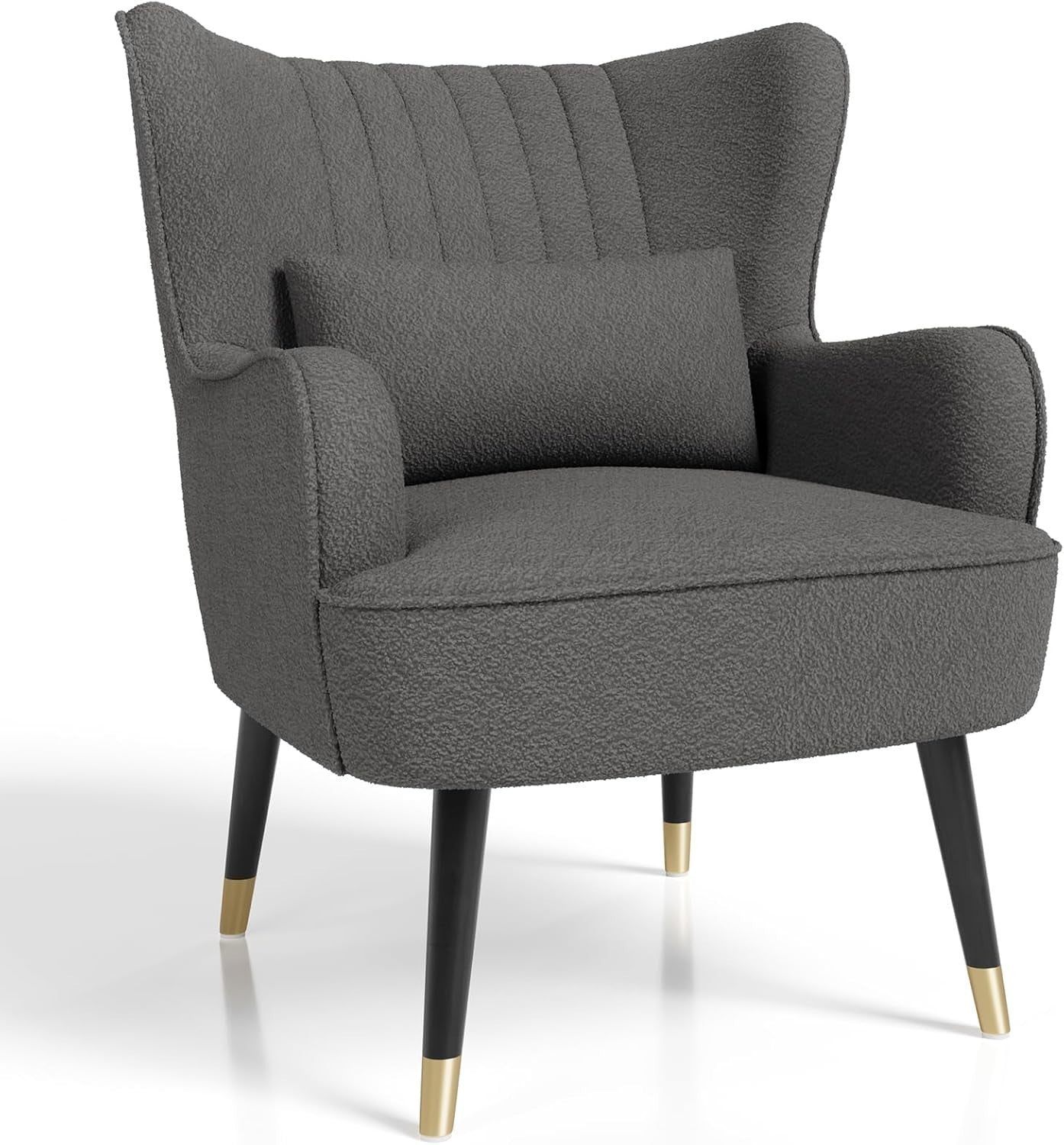 Teddy Fleece Armchair with Cushion Lounge Wing Back Chair for Living Room