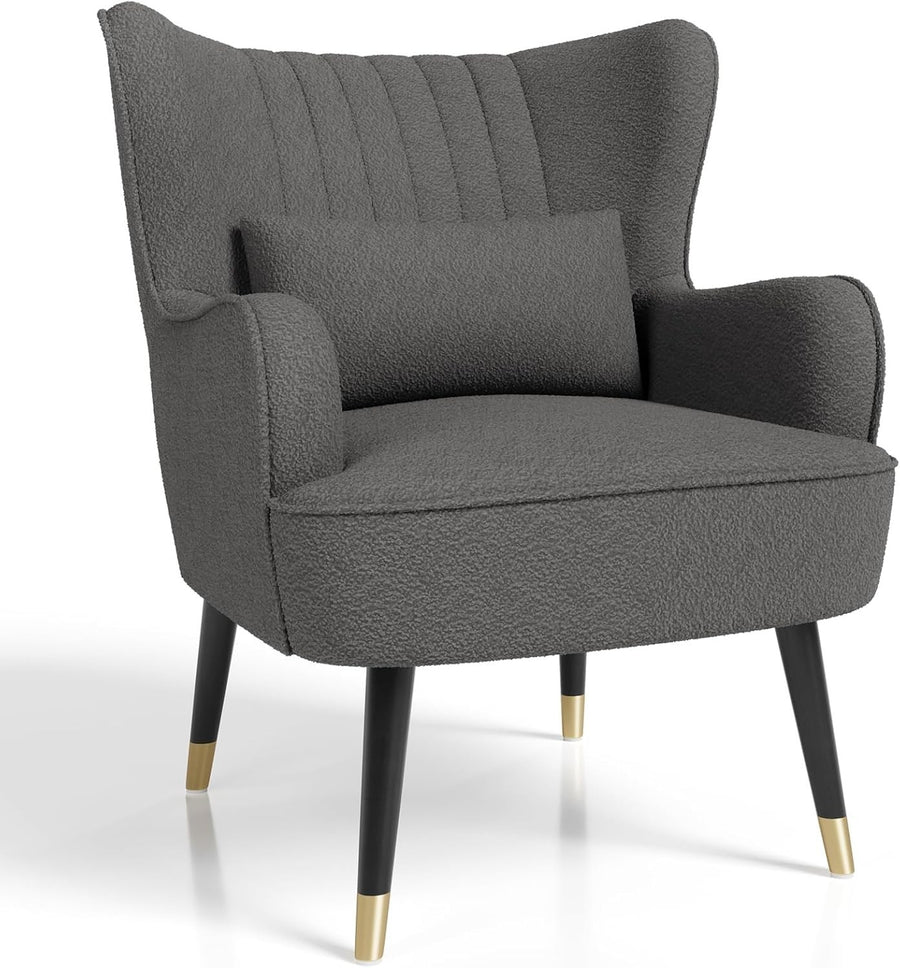 Teddy Fleece Armchair with Cushion Lounge Wing Back Chair for Living Room