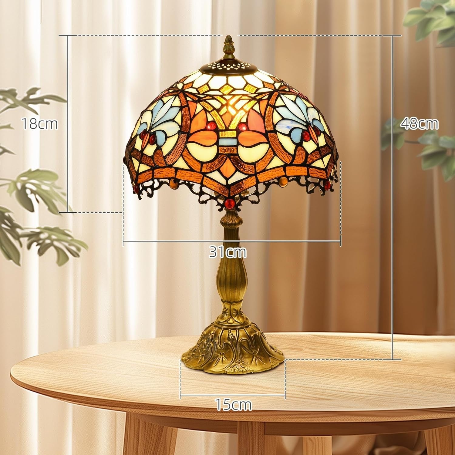 Stained Glass Bedside Table Lamp Vintage Flower Light for Living Room