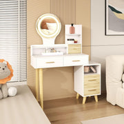 Dressing Table Desk Scandi White with LED Mirror 5 Drawers Storage Makeup Vanity