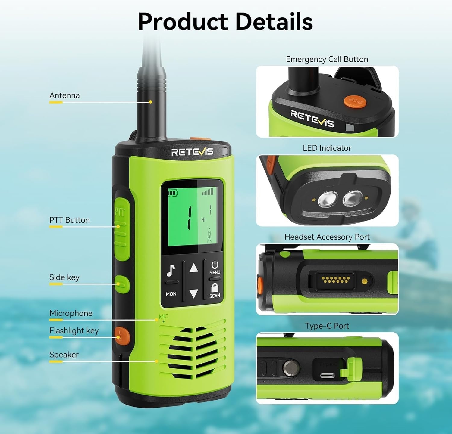 IP68 Waterproof Floating Walkie Talkies Rechargeable SOS Long Range Radio