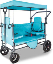 Side-Opening Folding Wagon 120kg Load w/ 2 Seats Canopy Big Wheels Brake