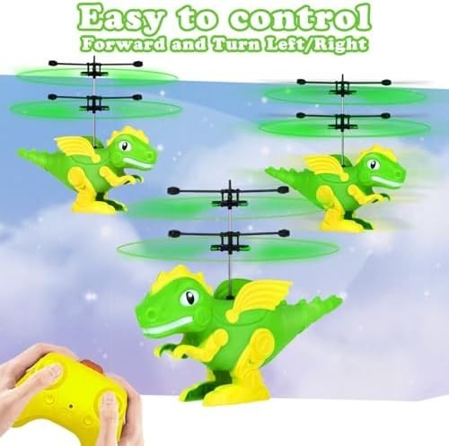 RC Dinosaur Helicopter Toy for Kids 6+, LED Lights, Indoor/Outdoor Drone