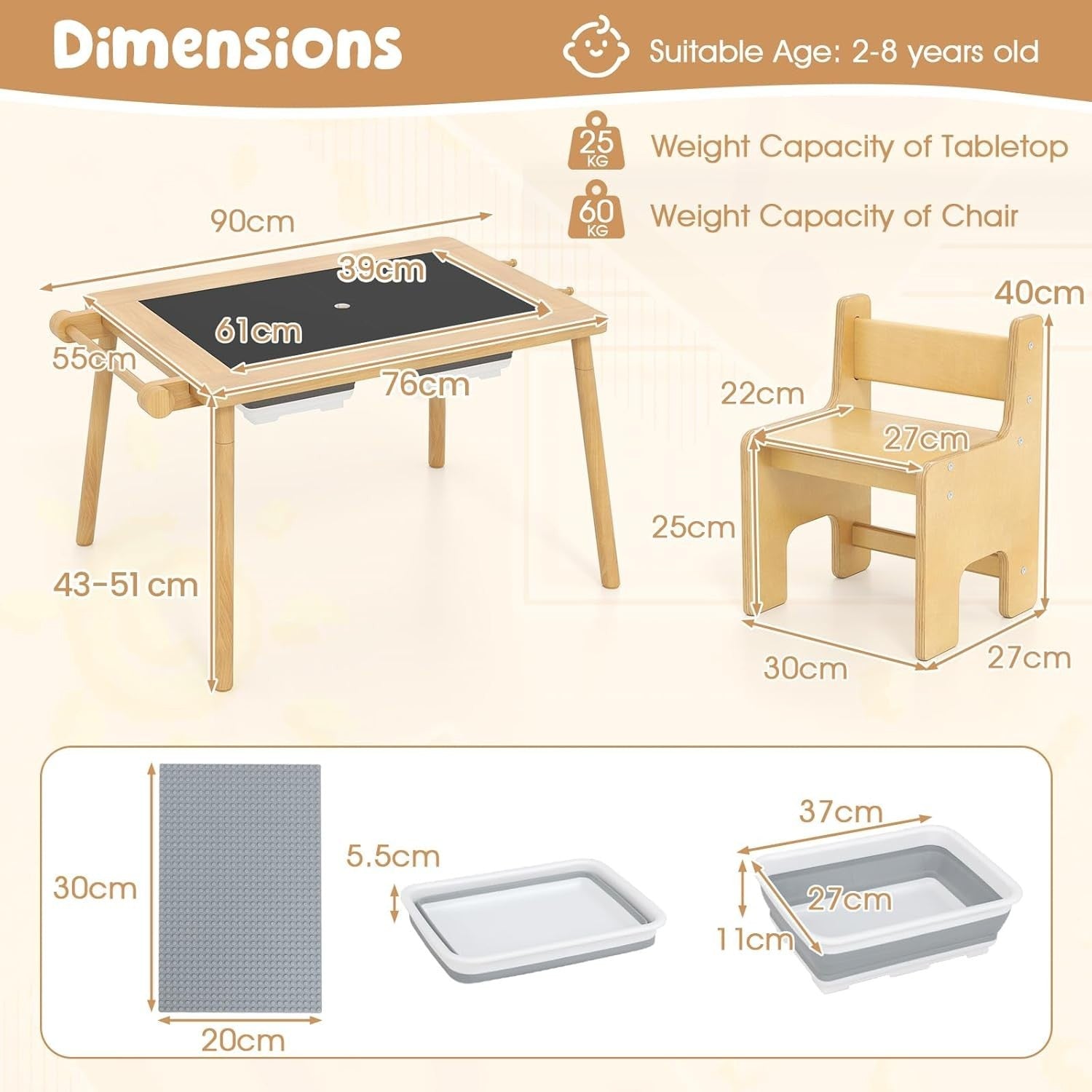 Kids Sensory Table & Chair Set with Sand, Water Bins, Paper Roll & Storage