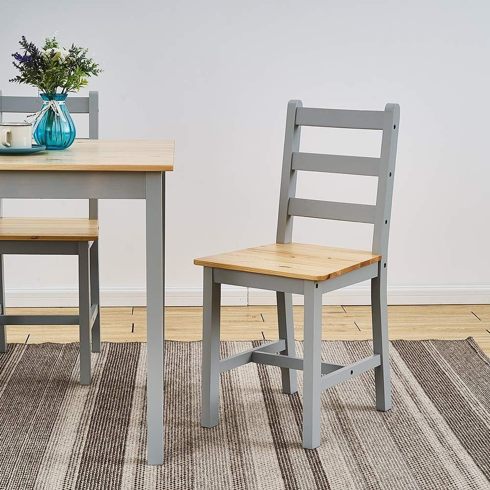 Solid Pine Dining Table & 2 Chairs Set | Durable Kitchen Furniture Grey