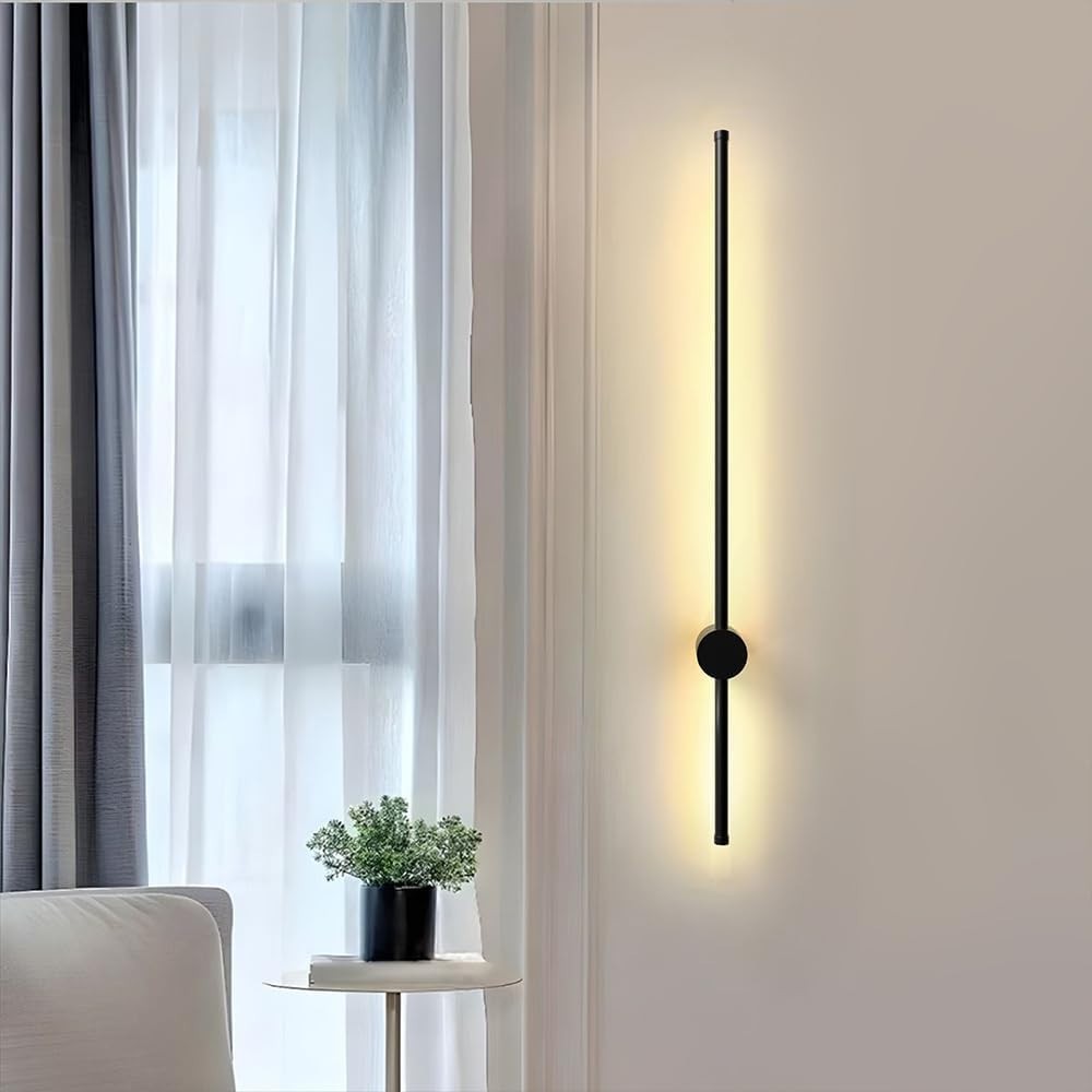 Modern LED Indoor Wall Light 120cm Warm Light Black Aluminum