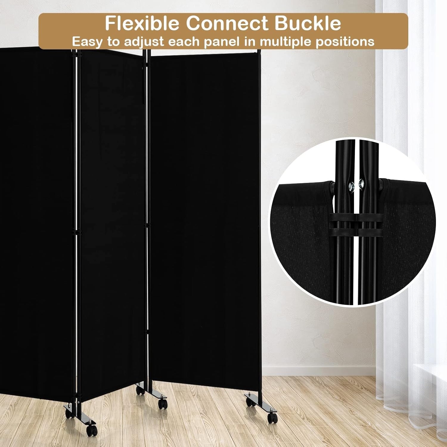 4-Panel Black Folding Room Divider 224x30x172cm Privacy Screen Partition