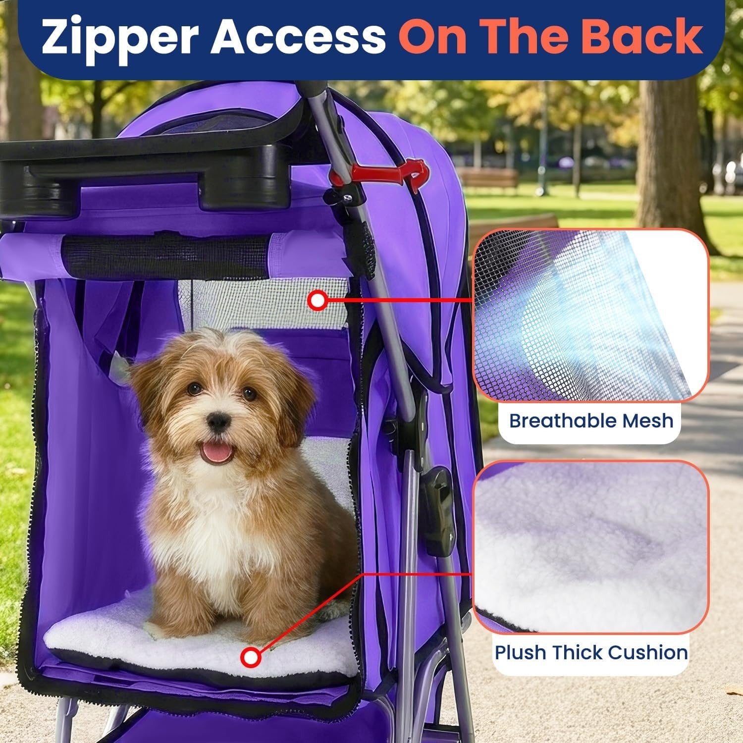 Pet Stroller Dog Cat Pushchair 4 Wheel Foldable Travel Carrier Mesh Purple