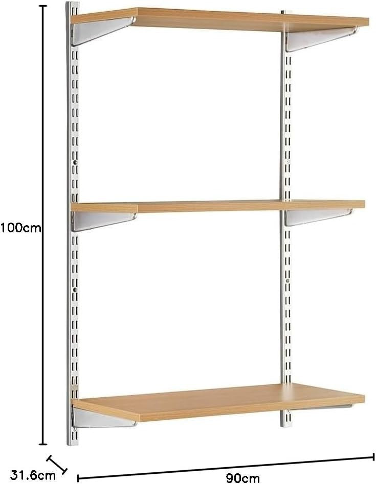 Adjustable Wall Shelf 3-Tier Chrome & Wood 31.6D x 90W x 100H cm