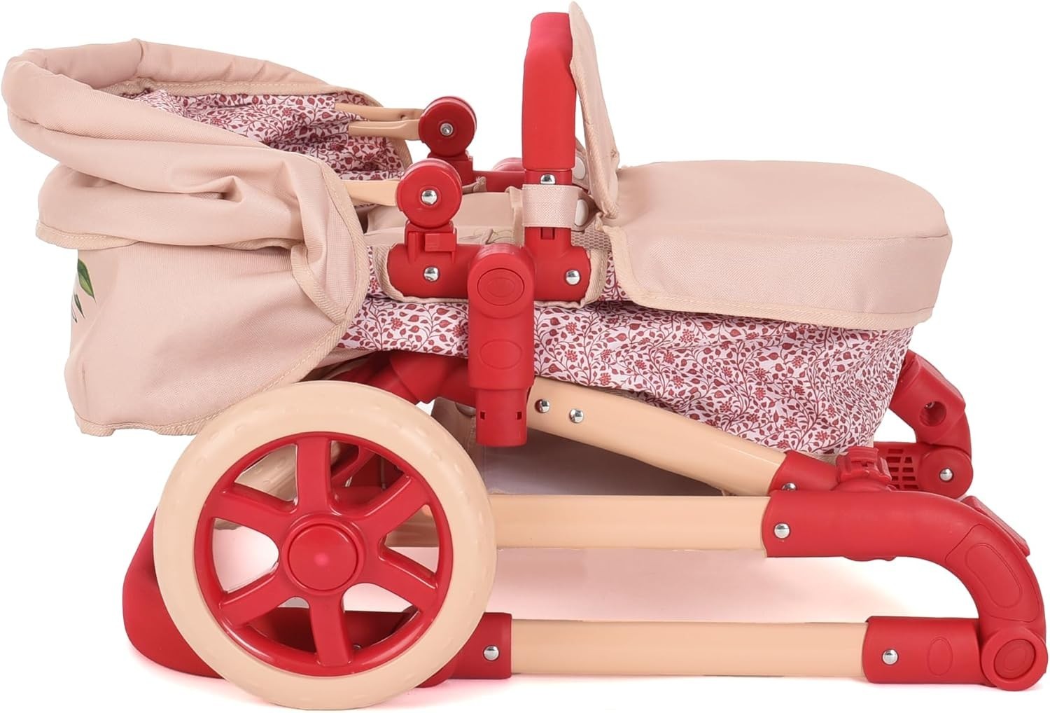 2-in-1 Dolls Pram Carrycot & Seat Adjustable Handle Cream & Berry Red Stroller