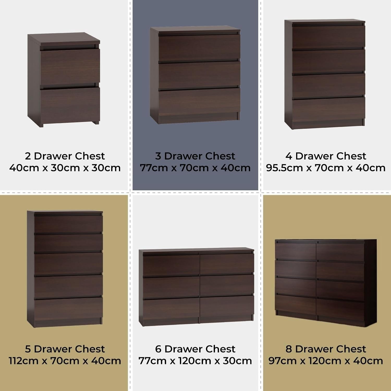 Wenge 6 Drawer Chest Wide Modern Bedroom Storage Cabinet 120cm Tall