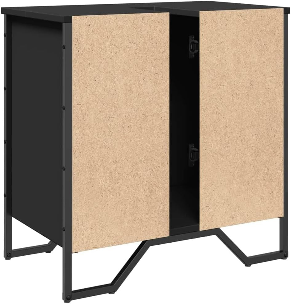 Modern Black Bathroom Vanity Unit – 2 Door Under Sink Storage Cabinet 60x60cm