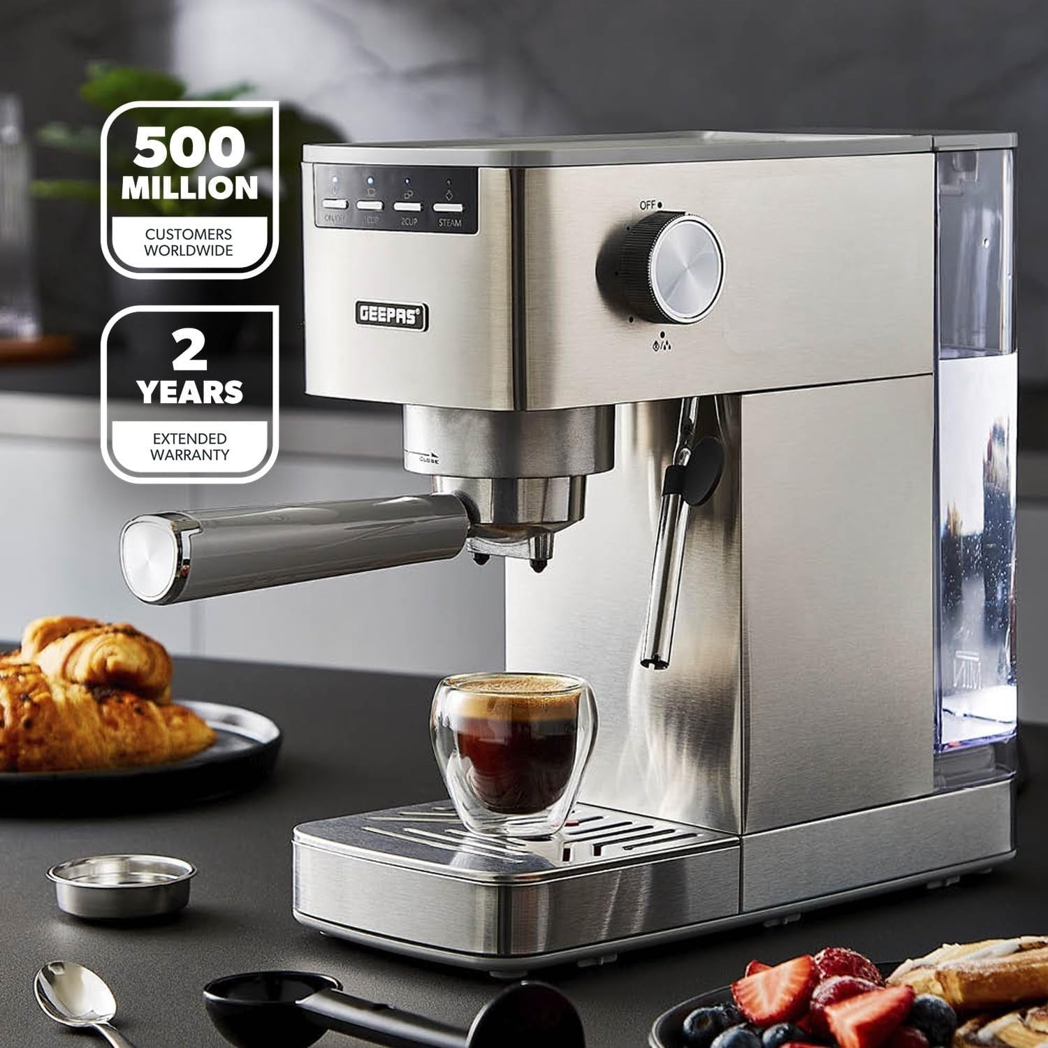 15 Bar Espresso Machine 1.4L | Milk Frother | 1450W | Thermoblock Heating Silver