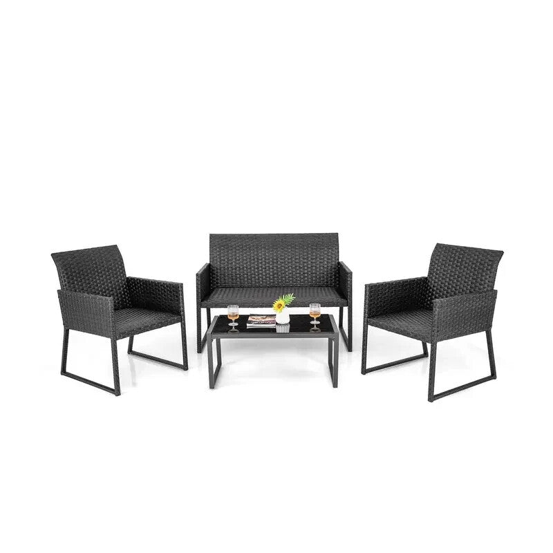 4-Piece Rattan Garden Furniture Set Outdoor Weatherproof Sofa Chairs Table