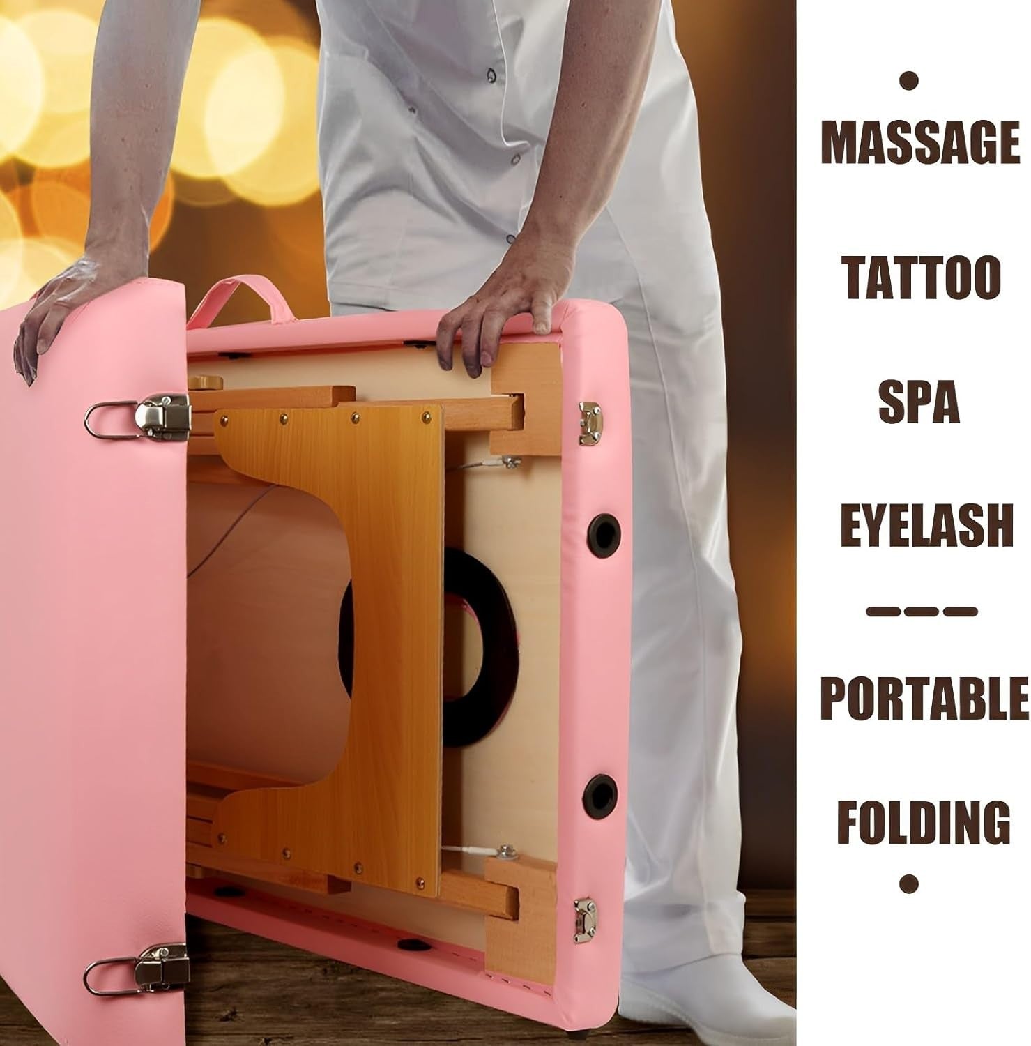 Portable 2-Zone Massage Table Foldable Beauty Lash Spa Bed Pink 185×60cm