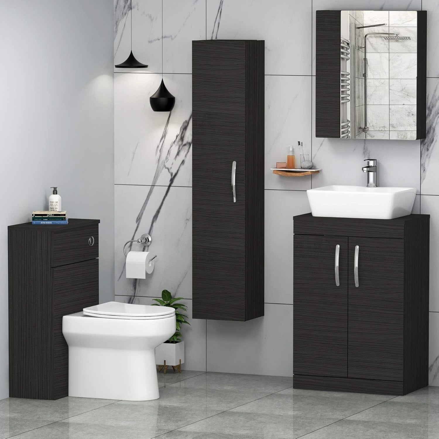600mm Black Floor Standing Bathroom Vanity Unit with Basin 2 Door Sink Cabinet