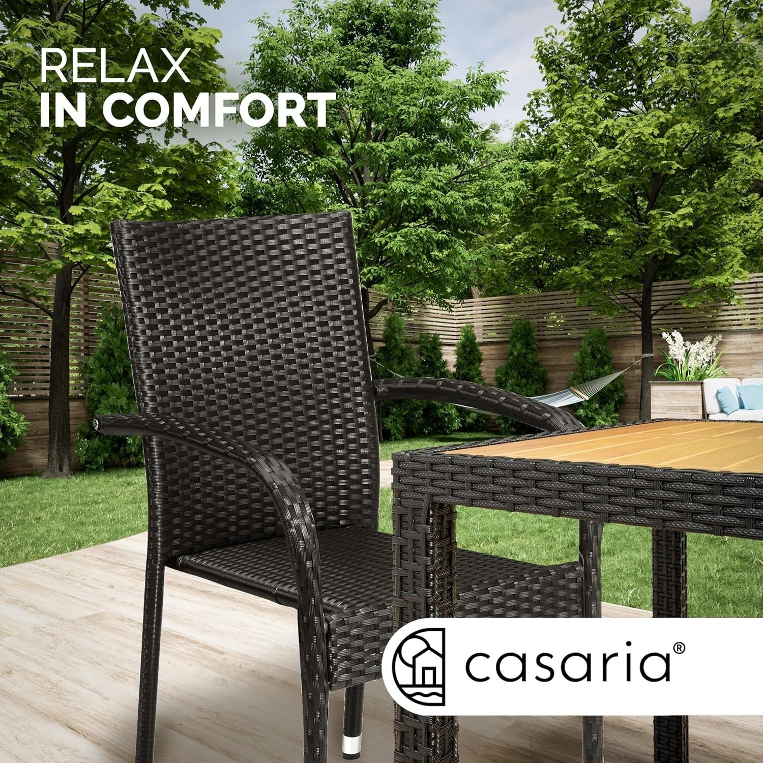 Outdoor Rattan Armchairs Set of 4 Stackable Weatherproof Patio Chairs Black